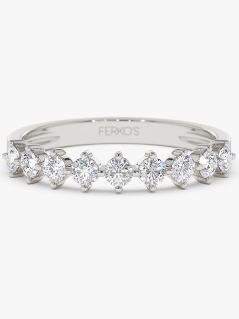14k White Gold 9 Prong Round Natural Diamond Band 5 1/4